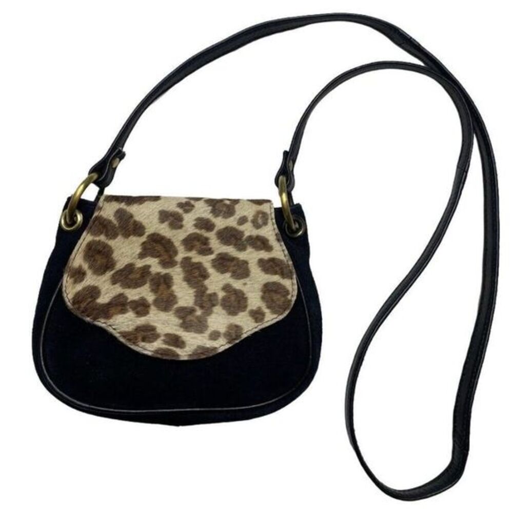 Sorpresa Black Animal Print Suede Small‎ Crossbody Pony Hair Purse